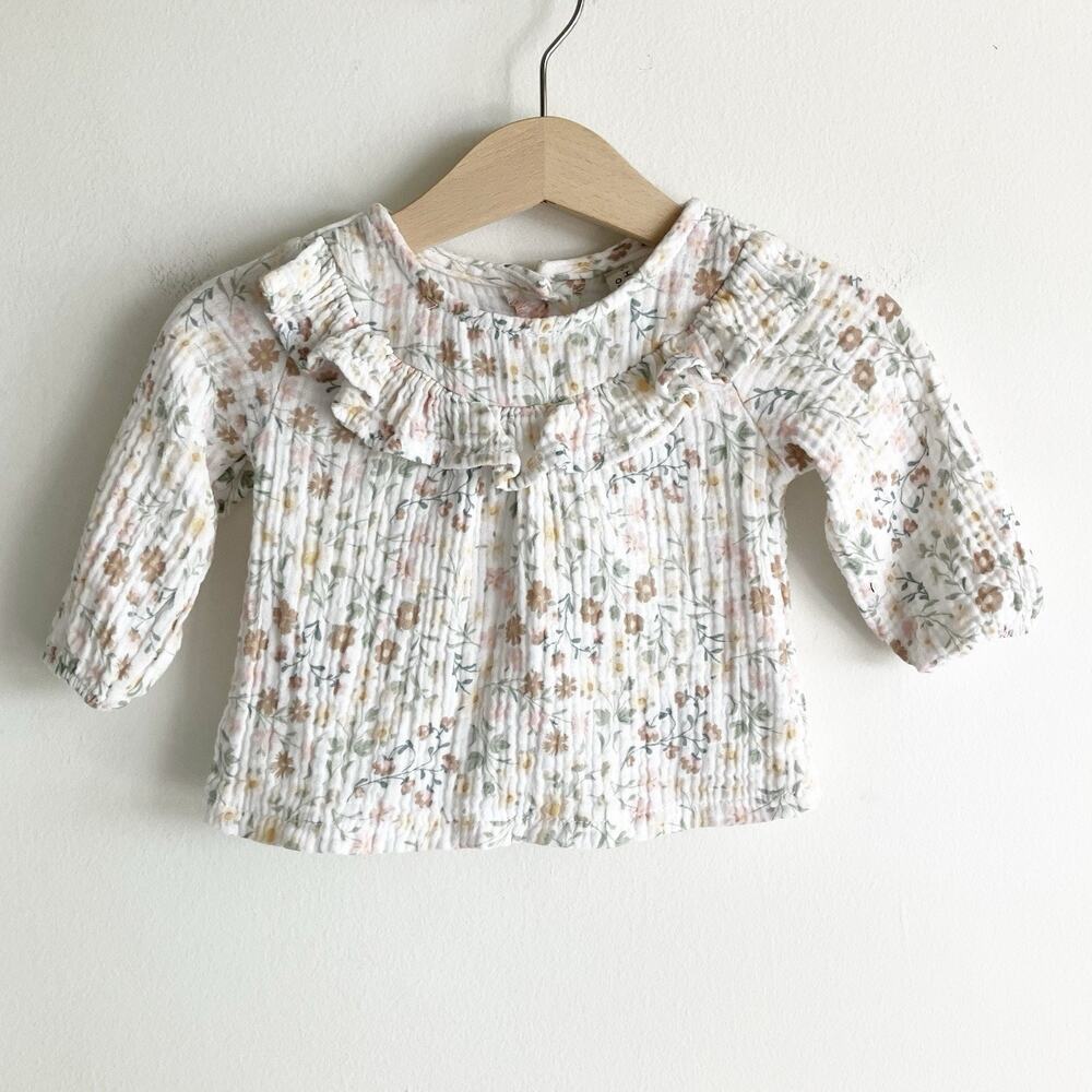 Chickpea Organic Girls 3-6 Mos Blouse Floral Print 100% Cotton Long Sleeve Top